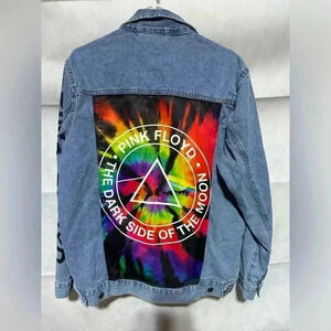 PINK FLOYD DARK SIDE OF THE MOON JEAN JACKET Sz Medium 2021 Tie Dye Unisex EUC!